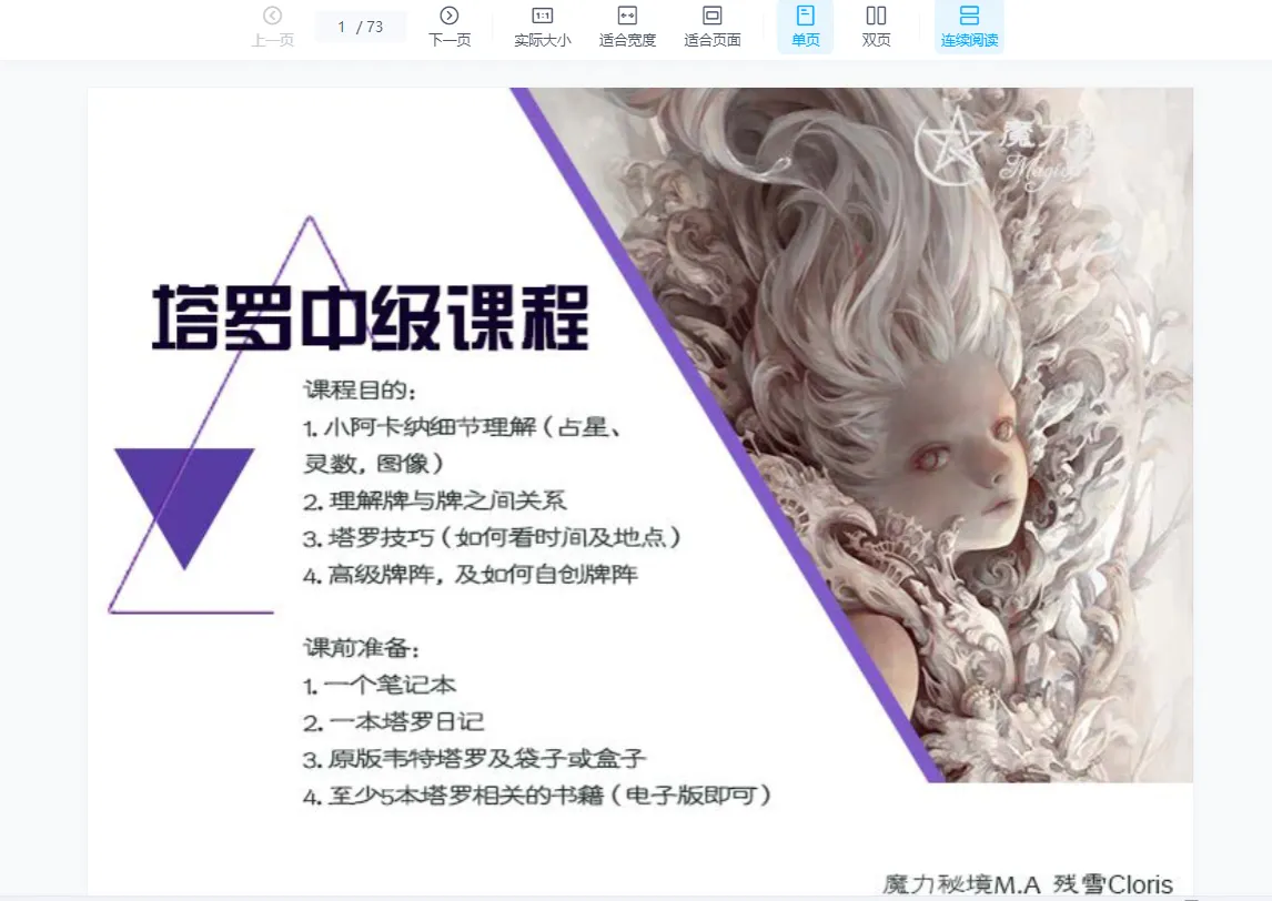 残雪Cloris-韦特塔罗初级+中级+高级课程及实践（音频+讲义）_易经玄学资料网