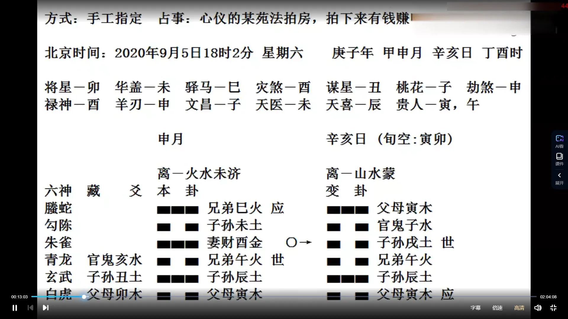 朱辰彬2020年六爻实例讲课（视频10集17小时）_易经玄学资料网