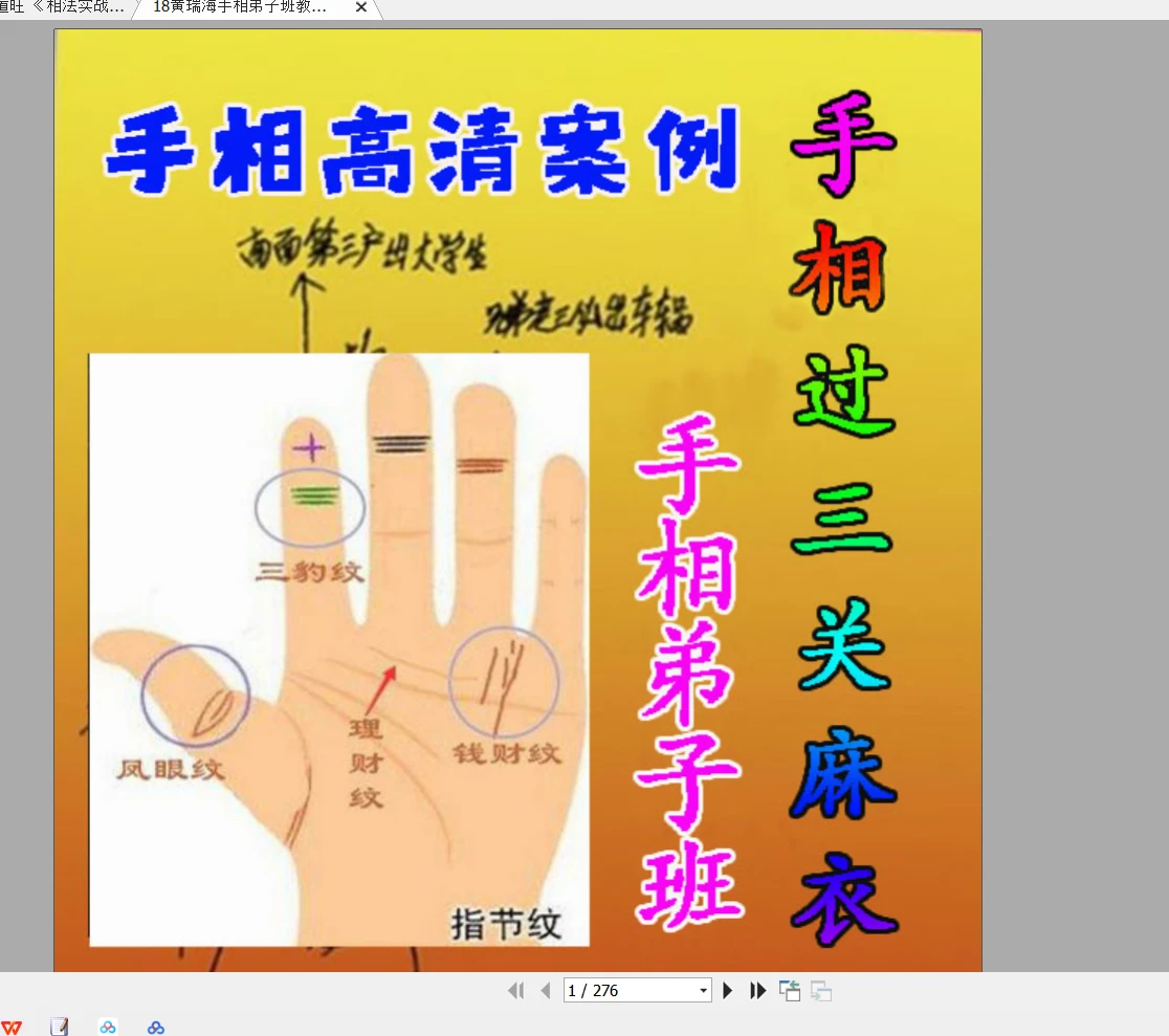 黄瑞海《手相弟子班教学案例》PDF273页200个案例（276页）_易经玄学资料网